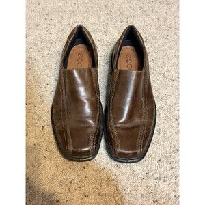 Ecco Men's Helsinki Apron Toe Brown LeatherSlip On Loafers Sz 41 US 7-7.5
